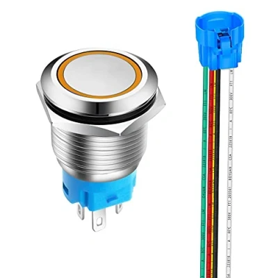 Afbeelding van Gebildet 19 mm momentane drukknop van roestvrij staal, led lichtring, 12 V 24 V, 5 A, 1NO1NC, SPDT on Off, waterdichte knop met stekker (oranje led)