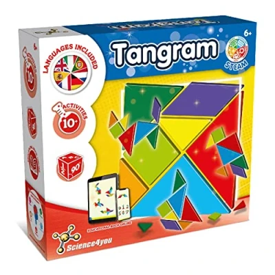 Afbeelding van Science4you Tangram Montessori spel voor kinderen van karton educatief speelgoed met puzzel 5 6 7 8 jaar 10 uitdagingen om geometrische figuren te maken