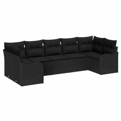 Afbeelding van vidaXL 7 delige tuinsofaset met kussen in zwart poly rattan