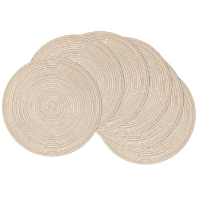 Afbeelding van SHACOS Ronde Geweven Placemats Set van 6, 38cm Katoen Hittebestendige Antislip Wasbaar voor Keukentafel (Beige)