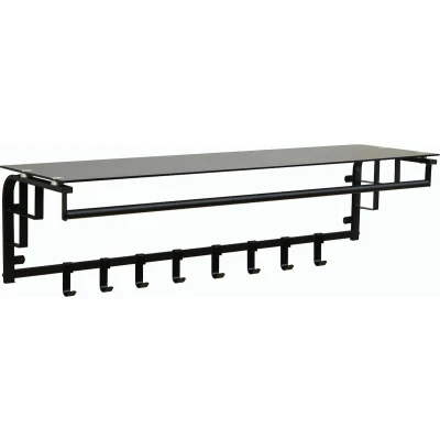 Afbeelding van Furnilux Kapstok 110 x 30 27 cm XXXL Wand De Luxe FAMILIE Hoedenplank met 8 Haken GLAS Zwart