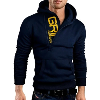Afbeelding van Grin&amp;Bear GEC401 sweatshirt met halve ritssluiting en capuchon voor heren, Navy Blauw