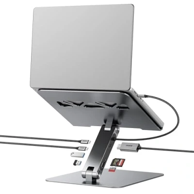 Afbeelding van BENFEI Support pour ordinateur portable avec station d&#039;accueil USB C 7 en 1, HDMI 4K @ 60 Hz, 1 carte SD, micro alimentation 100 W, 10 Gbit/s 3.2 et 2 ports A 3.2, compatible