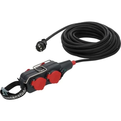 Afbeelding van Brennenstuhl Professionele stekkerdoos met verlenging/aansluitdoos 4 voudig (15 m kabel in zwart, bouwplaatsgebruik en permanent buitengebruik, IP54, stopcontacten beschikbaar