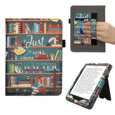 Afbeelding van kwmobile E reader hoesje geschikt voor Amazon Kindle Paperwhite (12. Gen 2024) / Colorsoft hoes flip case van kunstleer Ereader cover met stand bibliotheek design in meerkleurig