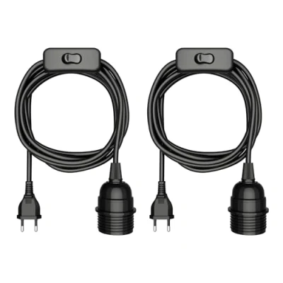 Afbeelding van ledscom.de 2 stuks LEKA kabel, stekker, schakelaar, zwart, 3 m, lampfitting, 1x E27 max. 60 W