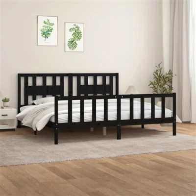 Afbeelding van vidaXL Bedframe met hoofdbord massief grenenhout zwart 200x200 cm