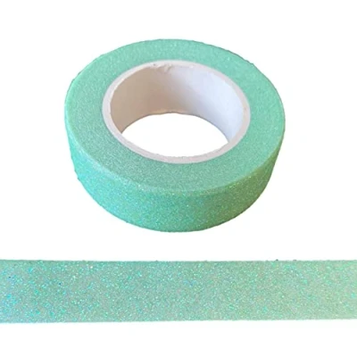 Afbeelding van Washi tape glitter voor knutselwerk, zelfklevend, glitterrand (mintgroen)