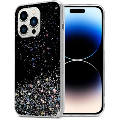 Afbeelding van Cadorabo Hoesje geschikt voor Apple iPhone 14 PRO in Zwart met Glitter Beschermhoes van flexibel TPU silicone fonkelende glitters Case Cover Etui