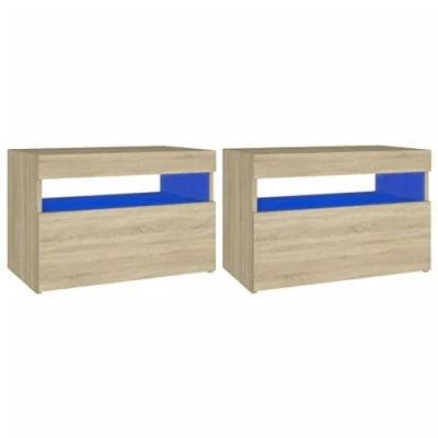 Image de vidaXL Tables de chevet à LED 2 pcs Chêne sonoma 60x35x40 cm3082781