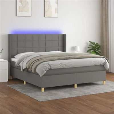 Afbeelding van vidaXL Boxspring met matras en LED stof donkergrijs 180x200 cm