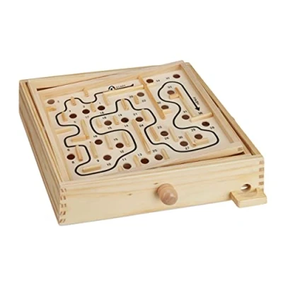 Afbeelding van Relaxdays Doolhof van hout, met 2 ballen, behendigheidsspeelgoed, balans, vanaf 3 jaar, XL bord, natuur, 10023502