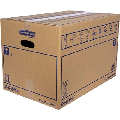 Afbeelding van Bankers Box 6208301 Set van 10 kartonnen dozen 43 x 30 25 cm met handgrepen voor verhuizing, opslag en transport, ultra resistent, dubbel versterkt kanaal, maat M, 32 liter