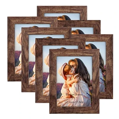 Afbeelding van PETAFLOP Fotolijst 13 x 18 cm, 7 stuks, rustiek, bruin, ophangen aan de muur of plaats op tafel om huis, woonkamer, kantoor te versieren
