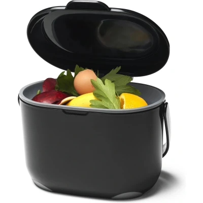 Afbeelding van Compost Caddy GFT afvalbakje losse binnenemmer 2,5 liter zwart / grijs met rol biologisch afbreekbare zakjes