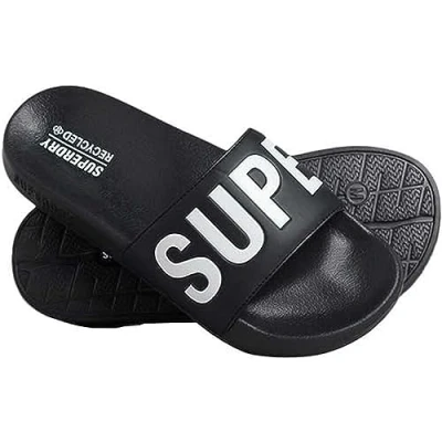 Afbeelding van Superdry Badslippers, Dames, Maat: 36 37, Black white Rubber/ textiel