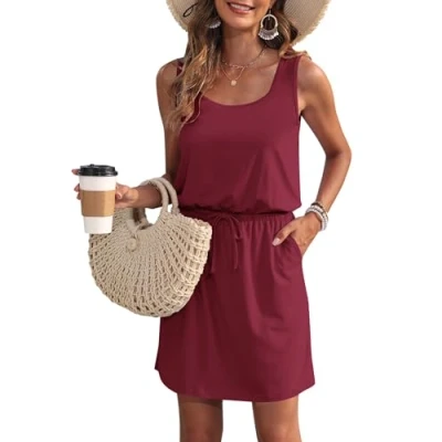 Afbeelding van WNEEDU Casual zomerjurk voor dames, Rode wijn, M