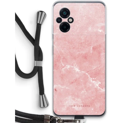 Afbeelding van Case Company® hoesje met Koord geschikt voor Xiaomi Poco M5 Roze marmer Telefoonhoesje Zwart Bescherming aan alle Kanten en Over de Schermrand