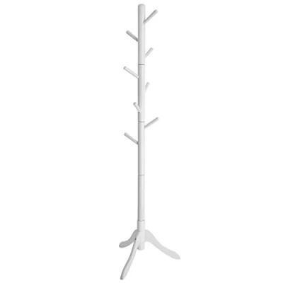 Afbeelding van VASAGLE Houten kapstok, kledingrek met 8 haken, boomvorm, verstelbaar in 3 hoogtes, voor jassen, zakken, inkom, slaapkamer, wit RCR60WT