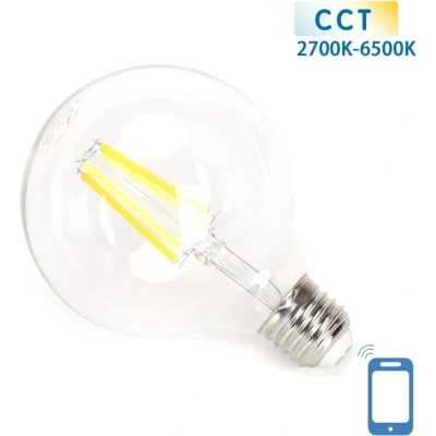 Afbeelding van Globe E27 gloeilamp 6W WiFi CCT 2700K 6500K G95 warmwit daglichtwit LED 850 Lumen helder glas 230 Volt