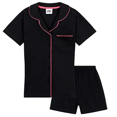 Afbeelding van CityComfort Pyjama voor meisjes, tieners, pyjamaset, zomer, zacht, ademend, nachthemd, korte mouwen, knoopsluiting en shorts, cadeau haar, zwart., 9 10 jaar