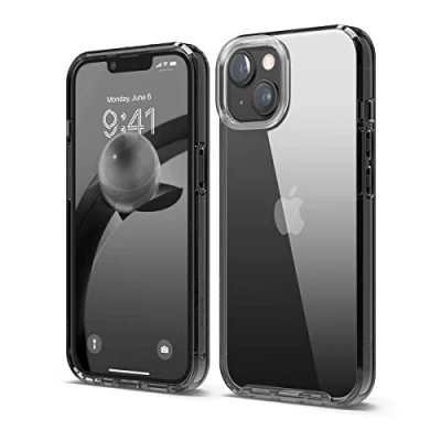 Afbeelding van elago hybride transparante beschermhoes compatibel met iPhone 14 (6,1 inch), technologie PC + TPU, verminderde vergeling, kristalhelder, schokbestendig, volledige bescherming (zwart)