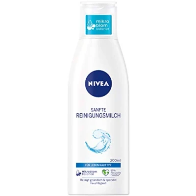Afbeelding van NIVEA Milde reinigingsmelk voor alle huidtypes (200 ml), make up remover reinigt grondig, zachte gezichtsreiniging verwijdert en waterdichte mascara