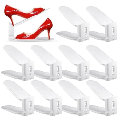 Afbeelding van LPAOIS Set van 10 verstelbare schoenenhouders, stapelschoenen, schoenenorganizer, ruimtebesparend, rek (wit)