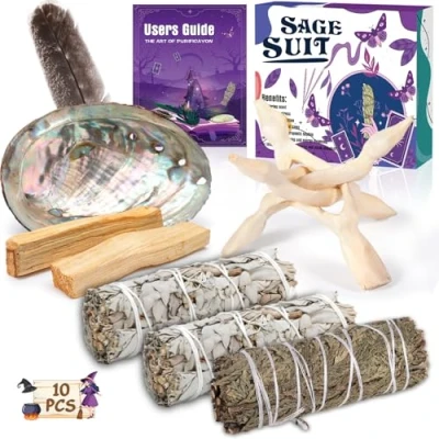 Afbeelding van ZHHGOO witte salie, 12 cm ceder, palo santo abalone schelp, houder, natuurlijke wierook om te verbranden, anti stress meditatie, voor energie reiniging negatieve