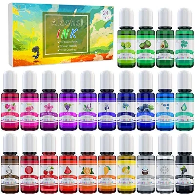 Afbeelding van Alcoholinkt Set 24 levendige kleuren inkt op basis van alcohol voor hars petrischotel maken, epoxyhars schilderij geconcentreerde alcoholverf kleurkleurstof kunst, tuimelmaken, schilderen x 10 ml