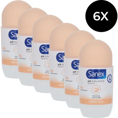 Afbeelding van Sanex Dermo Sensitive Roll on Deodorant 6 x 50 ml
