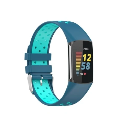 Afbeelding van FitBit Charge 5 &amp; 6 Sportbandje met gesp Blauw / turquoise Tweekleurig Maat: L