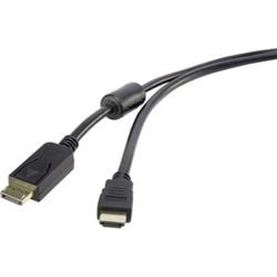 Afbeelding van Renkforce RF 3301450 DisplayPort kabel / HDMI Adapterkabel stekker, A stekker 0.50 m Zwart Met Ferrietkern, Vergulde steekcontacten