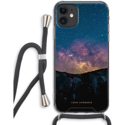 Afbeelding van Case Company® hoesje met Koord geschikt voor iPhone 11 Travel to space Telefoonhoesje Zwart Extra Bescherming aan alle Kanten en Over de Schermrand
