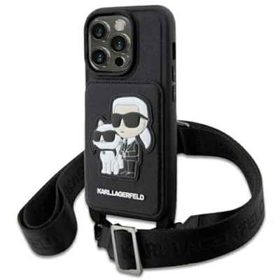 Afbeelding van Karl Lagerfeld KLHCP14XCSAKCPMK iPhone 14 Pro Max hardcase black Crossbody Saffiano &amp; Choupette