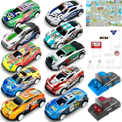 Afbeelding van TOYABI Matchbox Set van 21 kleine metalen auto&#039;s met luciferstarter, stadsmat, opbergtas voor jongens en meisjes 3, 4, 5 jaar