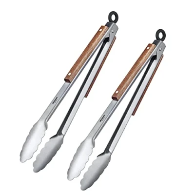Afbeelding van Westmark 2 stuks grilltang van roestvrij staal en hout aan de handgrepen lengte 31 cm staal/hout Classic Wood Midi zilver/bruin