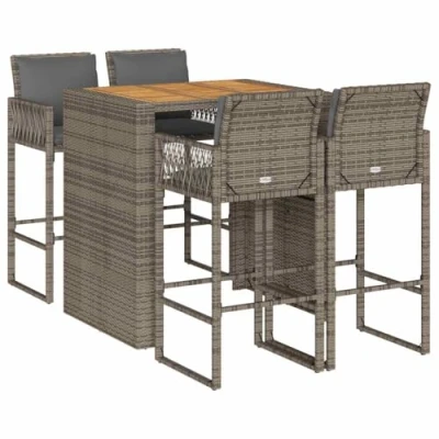 Afbeelding van vidaXL 5 delige Tuinbarset met kussens poly rattan acacia grijs