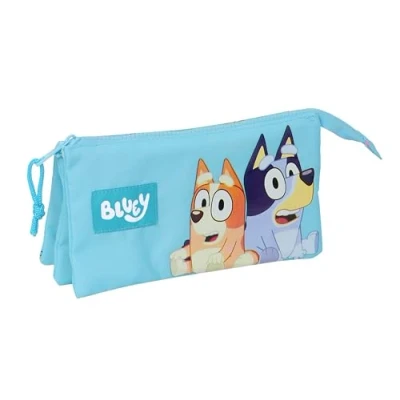 Afbeelding van Pennenetui met 3 vakken Bluey Hemelsblauw 22 x 12 cm