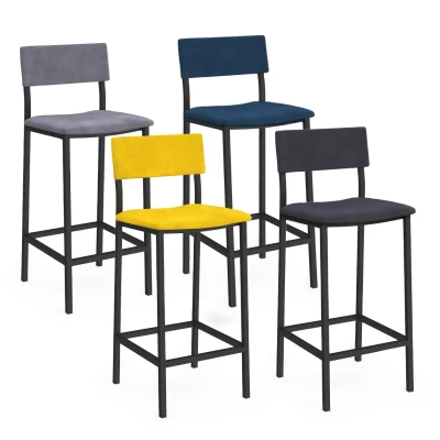 Image de Lot de 4 tabourets bar AUBIN avec dossier chaise cuisine velours mix color bleu, gris clair, foncé, jaune