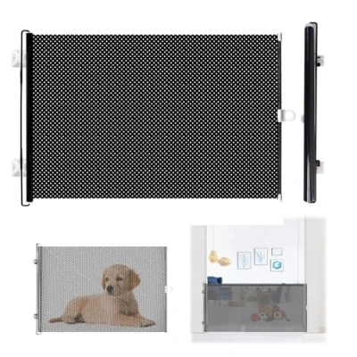 Afbeelding van Hondenbox, hondenbarrière, trap, intrekbaar, voor de veiligheid van kleine dieren, verwondingsnet, hoogte 40 cm, lengte 125 zwarte versie