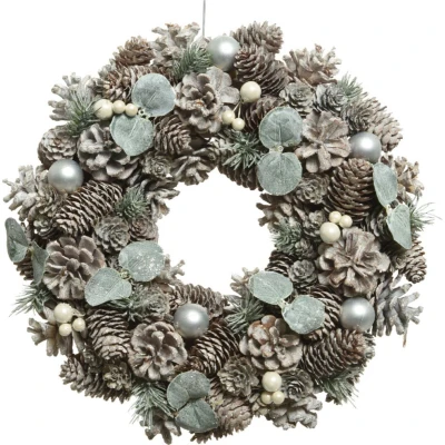Afbeelding van Decoratieve kerstkrans zilver groen Ø 34CM