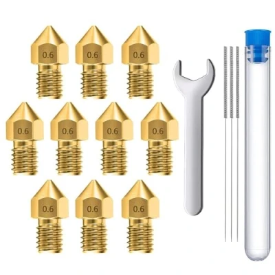 Afbeelding van MMOBIEL 10 stuks 0.6mm Messing MK8 3D Printer Nozzles Extruder Incl. 3 reinigingsnaalden