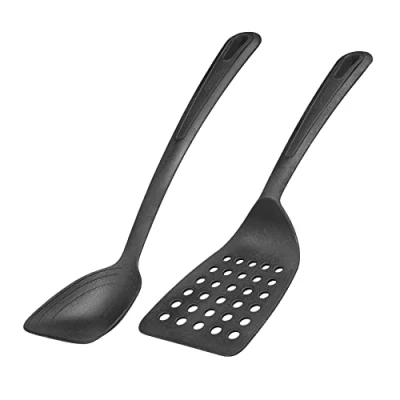 Afbeelding van Pannenspatel + pannenlepelset, 2 delig, voor gecoat kookgerei, kunststof, gentle, zwart
