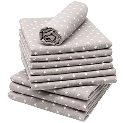 Afbeelding van ZOLLNER Set van 10 babymousseline, katoen, 80 x cm, zonder geschenkdoos, grijs
