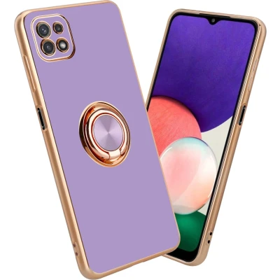 Afbeelding van Cadorabo Hoesje geschikt voor Samsung Galaxy A22 5G in Glossy Licht Paars Goud met ring Beschermhoes van flexibel TPU silicone Case Cover camerabescherming en magnetische autohouder