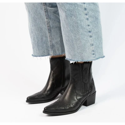 Afbeelding van Manfield Cowboy/Bikerlaarsjes, Dames, Maat: 40, Schwarz Schoenen