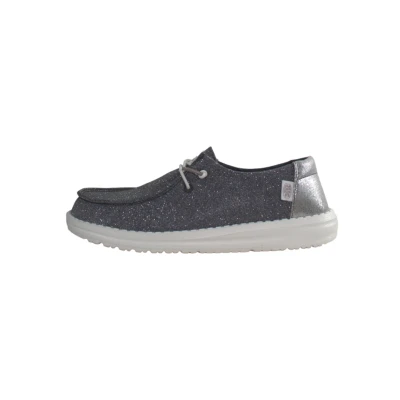 Afbeelding van HEYDUDE Wendy Metallic Sparkle Dames Instappers Charcoal Maat 40