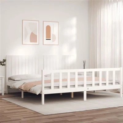 Image de vidaXL Cadre de lit avec tête blanc 200x200 cm bois massif