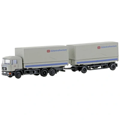 Afbeelding van Minis by Lemke LC4634 N Vrachtwagen MAN F90 3 assige wissellaadbak hangertrein DB goederenvervoer over de weg